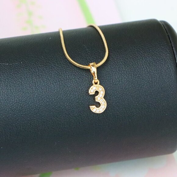 "Rose Gold Number 3 Pendant with Crystals – 18K Gold Plated Charm, XPPT1343 - Picture 3 of 13